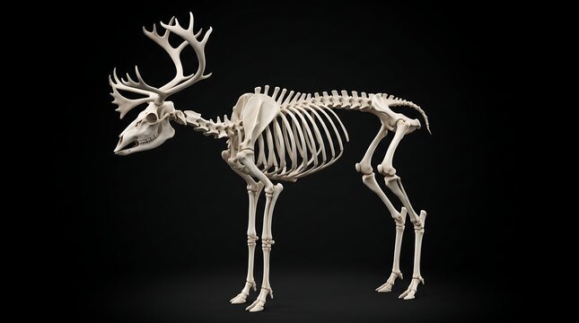 Cervine animal skeleton anatomy model with majestic antlers for biology and zoology