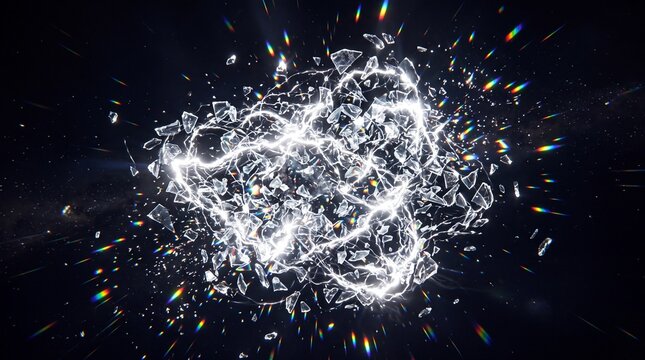 Explosion of Shattered Glass with Powerful Energy Burst