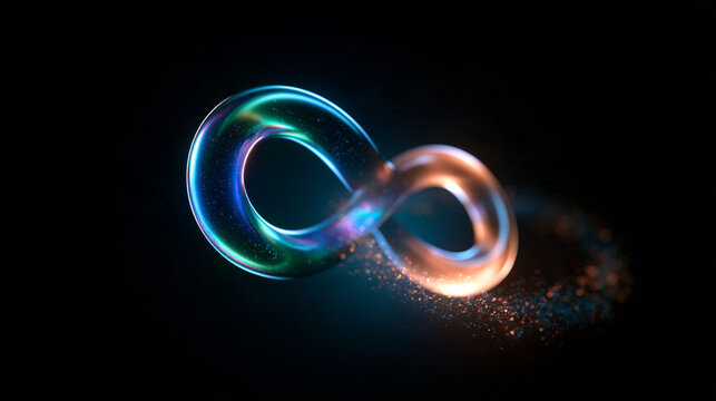 Glowing 3D Infinity Symbol on Dark Background