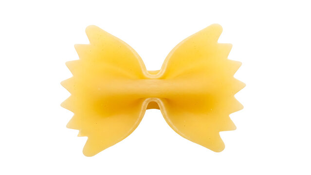 Single piece of dry farfalle pasta shaped like a bow tie isolated on a transparent background layer