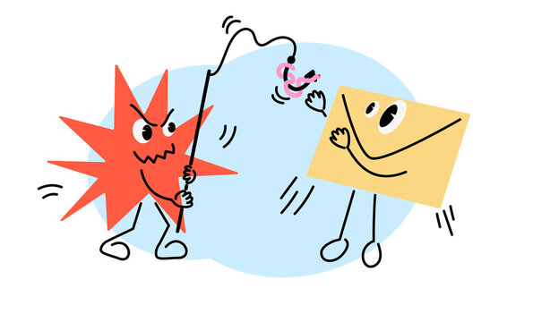 Deceptive phishing attack targeting email message with bait hook in cybercrime illustration