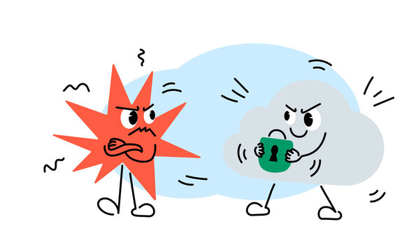 Secure cloud protecting private data from hostile malware in digital privacy illustration