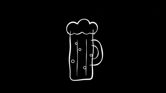 Hand Drawn beer glass pint foam bubbles pub beverage drink draft ale brewery alcohol 4K Animation with alpha transparent background