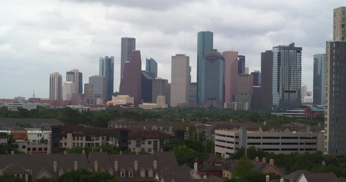 Aerial View of Downtown Houston, Texas from Buffalo Bayou Park