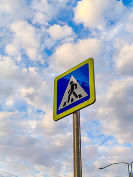 Road sign with blue sky
