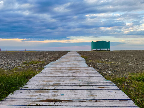 Wooden pier on the beach.
