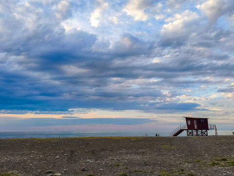 Road to the sea and life guard tower.