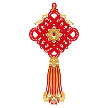 Red Chinese prosperity knot pendant with tassel paper cut art
