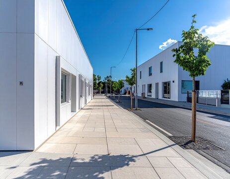 Street with white reflective facades to reduce urban heat