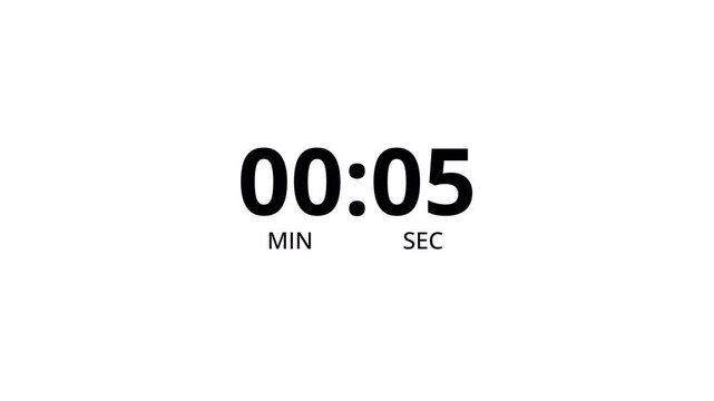 45 Second Count Up Timer Animation from 0 to 45 Seconds with Minimal Motion Graphics Design on white Background for Sports, Games, Fitness and Presentations.  