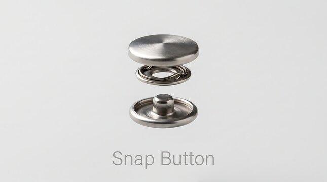 Metal snap button components separated to show mechanical fastening mechanism