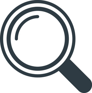 Magnifying glass icon symbolizing search, research, and zoom functionality on a plain white background.