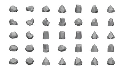 Set of low poly rocks and stones of various shapes © SM