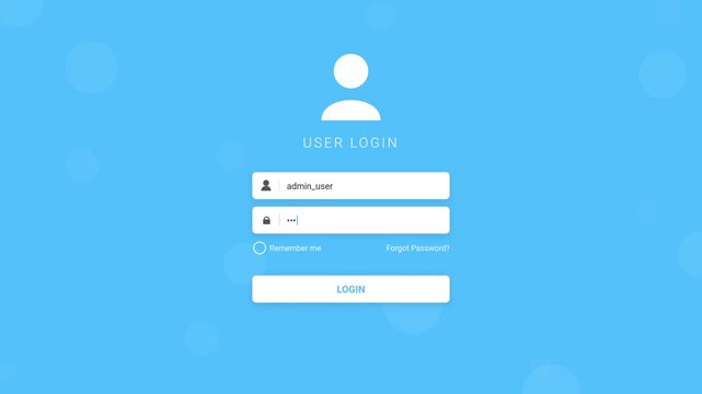 User Login Interface Animation on Blue Background with Username and Password Input Fields for Web Access Security and Authentication Concept Screen