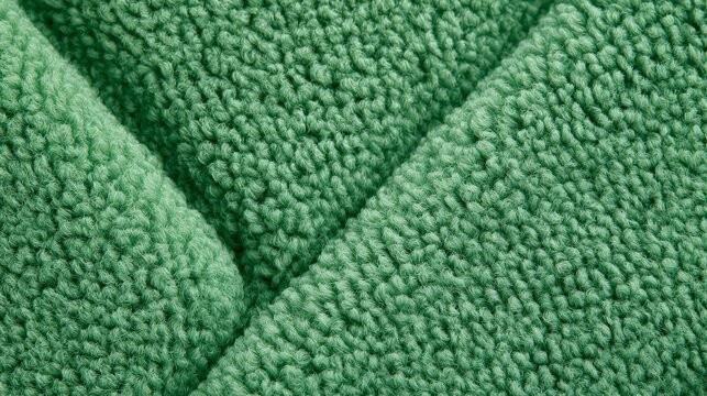 Macro Close-up of Soft Green Microfiber Cloth Texture Showing Detailed Fibers and Folds