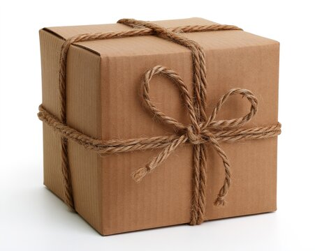 Crafted in Brown: A Square Gift Box Tied with Twine