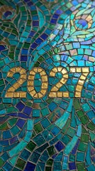 Obraz premium Golden 2027 year numbers on a decorative blue and green peacock