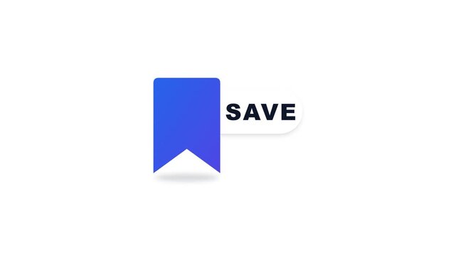 Bookmark icon with the word save on a clean white background.