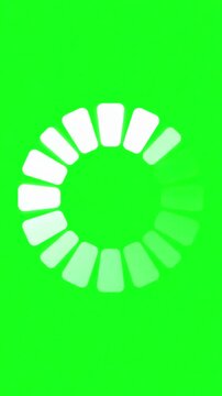 Minimalist white buffering icon spinning in circular motion against a bright green screen background for video compositing and editing