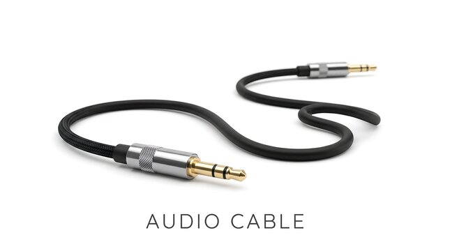 Premium black braided auxiliary audio cable with gold plated thirty five millimeter stereo connectors for superior sound