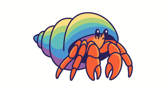 Colorful cartoon hermit crab with orange claws