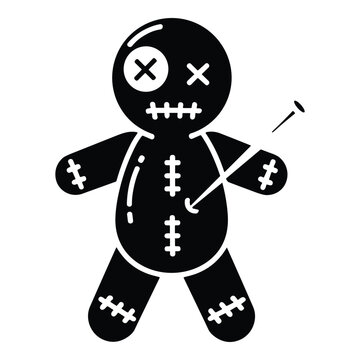 Voodoo doll ritual poppet with needle pin minimalist vector graphic for esoteric and occult branding