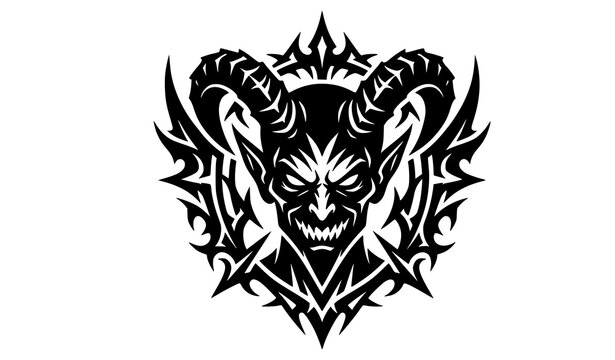 Evil Demon Horned Head Gothic Symbol Vector Icon