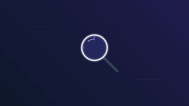 Magnifying glass icon glowing on a dark blue field
