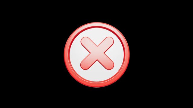 Rotating 3D Red Cross Rejection Symbol Button