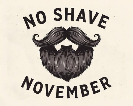No shave november text design with a black mustache and beard illustration