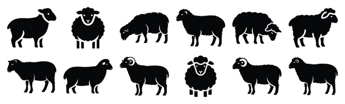 Collection of high quality sheep silhouette vector icon set. Christmas isolated abstract icons on white background Vector illustration.