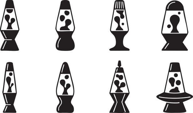 Set of black lava lamp vector icons for retro interior design and