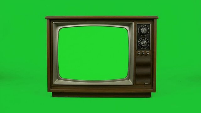 Vintage Television with Green Screen Display for Video Editing and Compositing