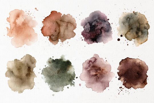 Watercolor blobs in various colors on white background