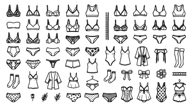 Female Lingerie Underwear Doodle Vector Elements Collection