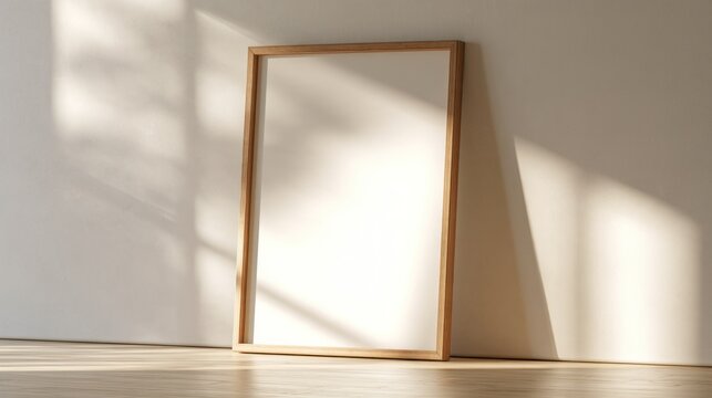 Empty frame standing against a wall with sunlight casting shadows on the floor