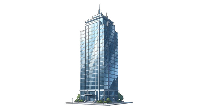 Modern glass skyscraper office building isolated on transparent background