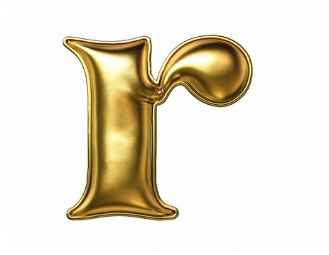 letter r realistic gold 3d texture metal inflate lower case r serif font isolated on white background
