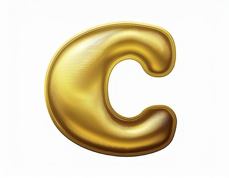 3d letter c in realistic gold texture metal inflate lower case c serif font isolated on white background