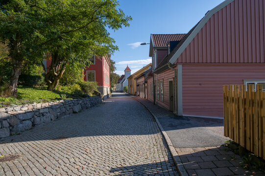 Cityscape with majestic house on street in Kungalv