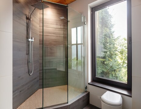 glass shower in modern home
