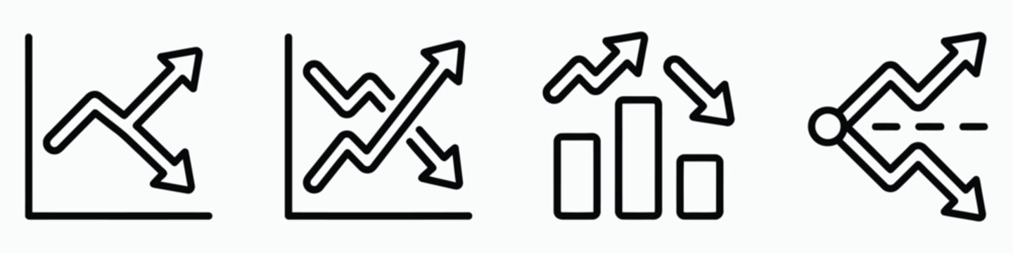 Financial market forecast graph line icons visualizing business trends and economic growth paths.
