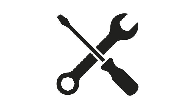 Crossed screwdriver and wrench silhouette on transparent background tools hardware repair