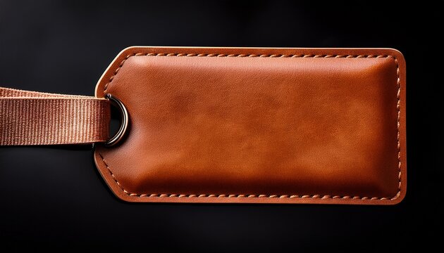 brown leather luggage tag on black background