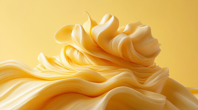 Abstract yellow gold 3D fluid swirling waves art background concept, rendered simple flowing form.