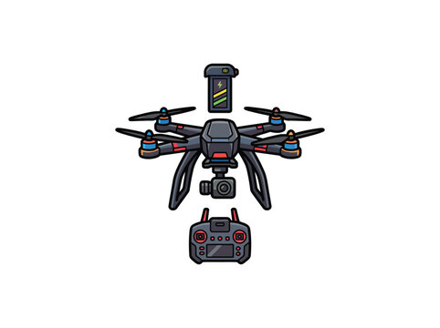 084 Quadcopter Drone With Battery Camera And Remote Controller Isolated On White Background.eps