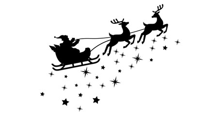 Silhouette santa clause and reindeer sleigh for christmas decoration clip art Png © Design Zone