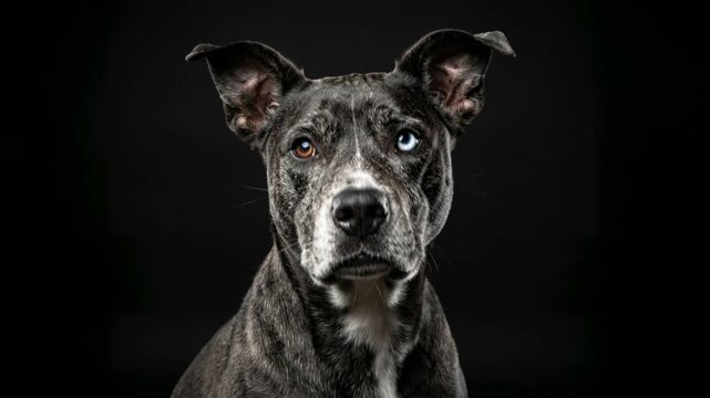 pitsky dog close up isolated on black background video