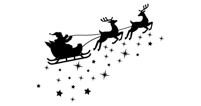 Silhouette santa clause and reindeer sleigh for christmas decoration clip art Png
