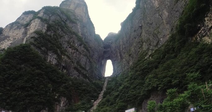 Tianmen Mountain Natural Rock Arch and Stairway to Heaven in Zhangjiajie, Hunan, China